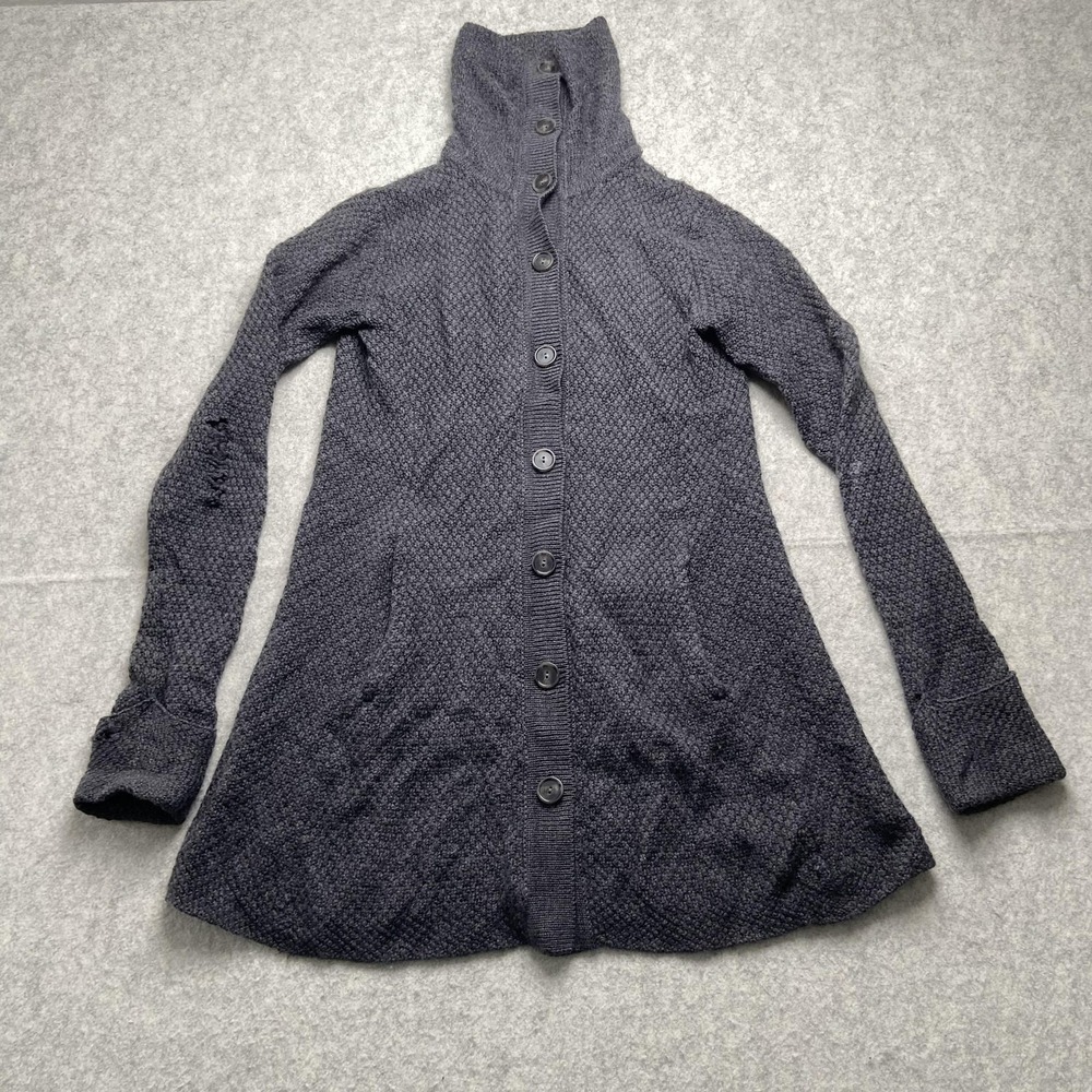 Patagonia Cardigan Sweater Womens Small Gray Waffle Merino *HOLES* *SEE PICS*